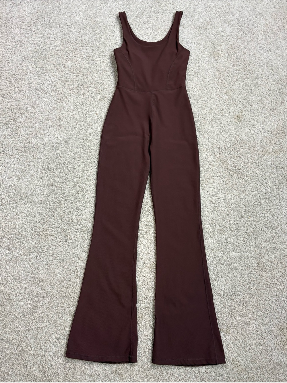 Women's WILO The Label COCOA BROWN Ribbed FLARE LEG Yoga JUMP Exercise SUIT S